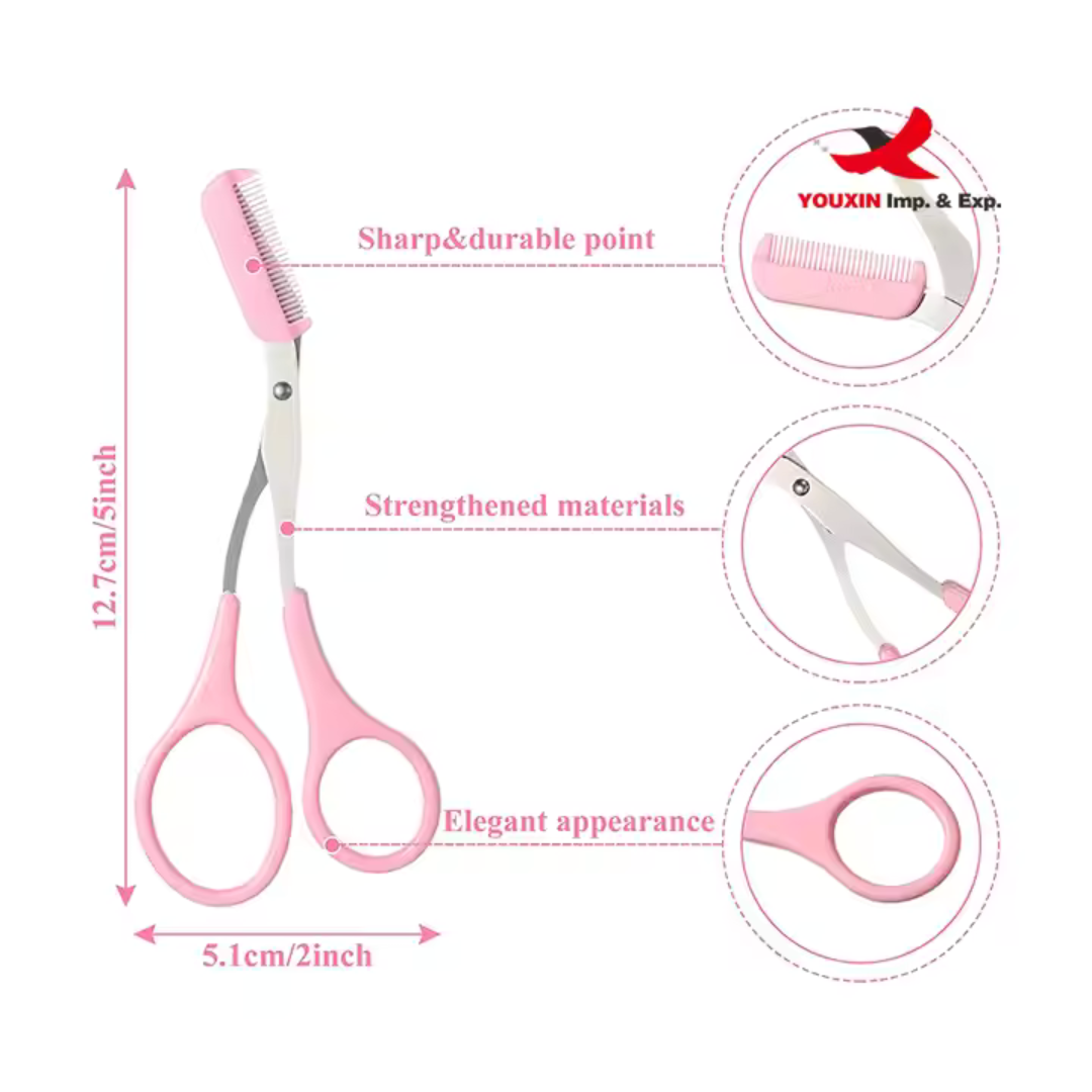 FENGFLY Stainless Steel Eyebrow Trimmer Scissors With Comb Hair Grooming Shaver Hair Remover