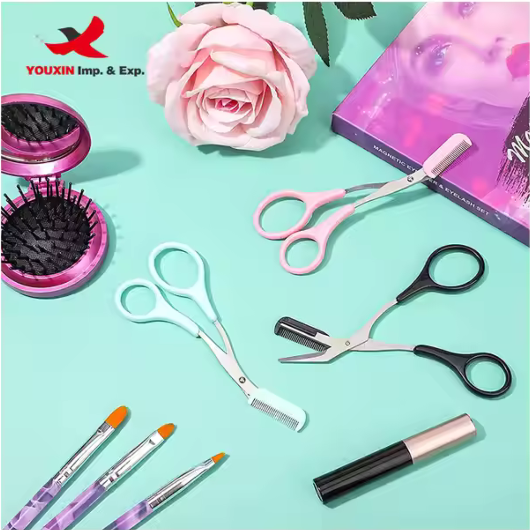 FENGFLY Stainless Steel Eyebrow Trimmer Scissors With Comb Hair Grooming Shaver Hair Remover